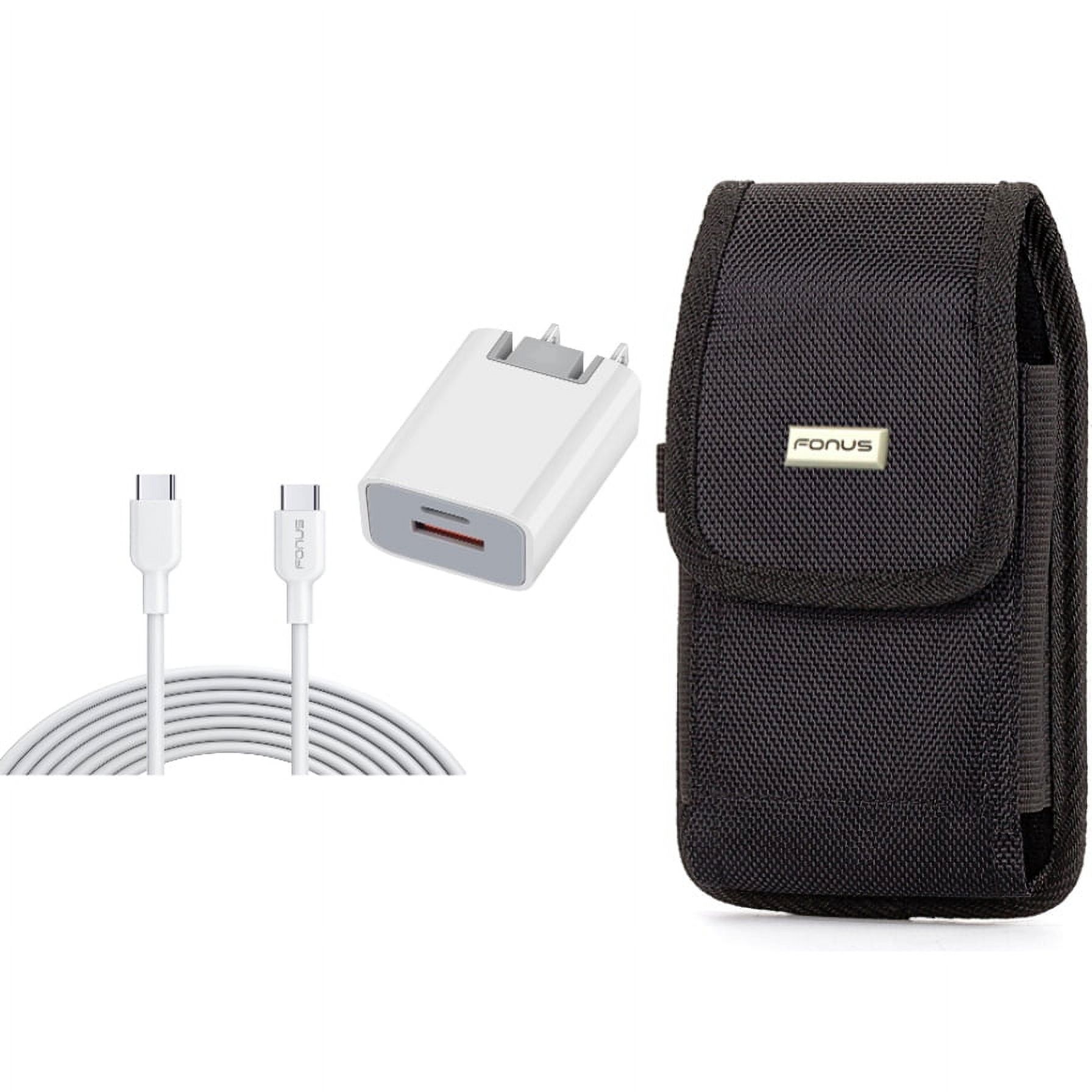 38W PD Home Charger & Case Belt Clip for iPhone 15 Pro Max - Fast Type-C 6ft Long Cable USB-C Power Cord and Rugged Holster Canvas Cover G8B for iPhone 15 Pro Max (6.7")