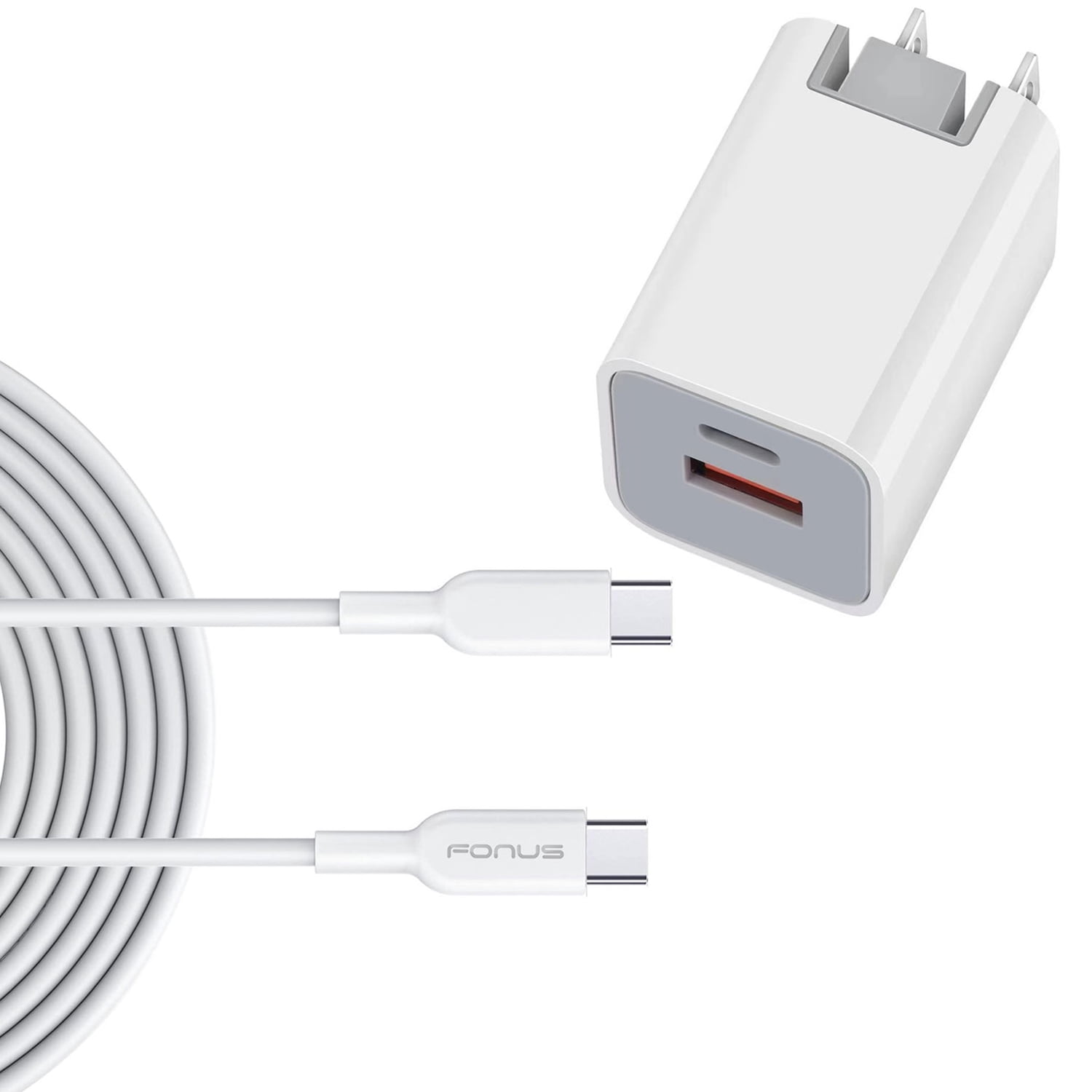 38W PD Home Charger Fast Type-C for Samsung Galaxy A15 5G/A24/A25 5G/A34 5G/A35 5G/A54 5G/A55 5G - 6ft Long Cable USB-C Power Cord QC3.0 Adapter 2-Port Wall