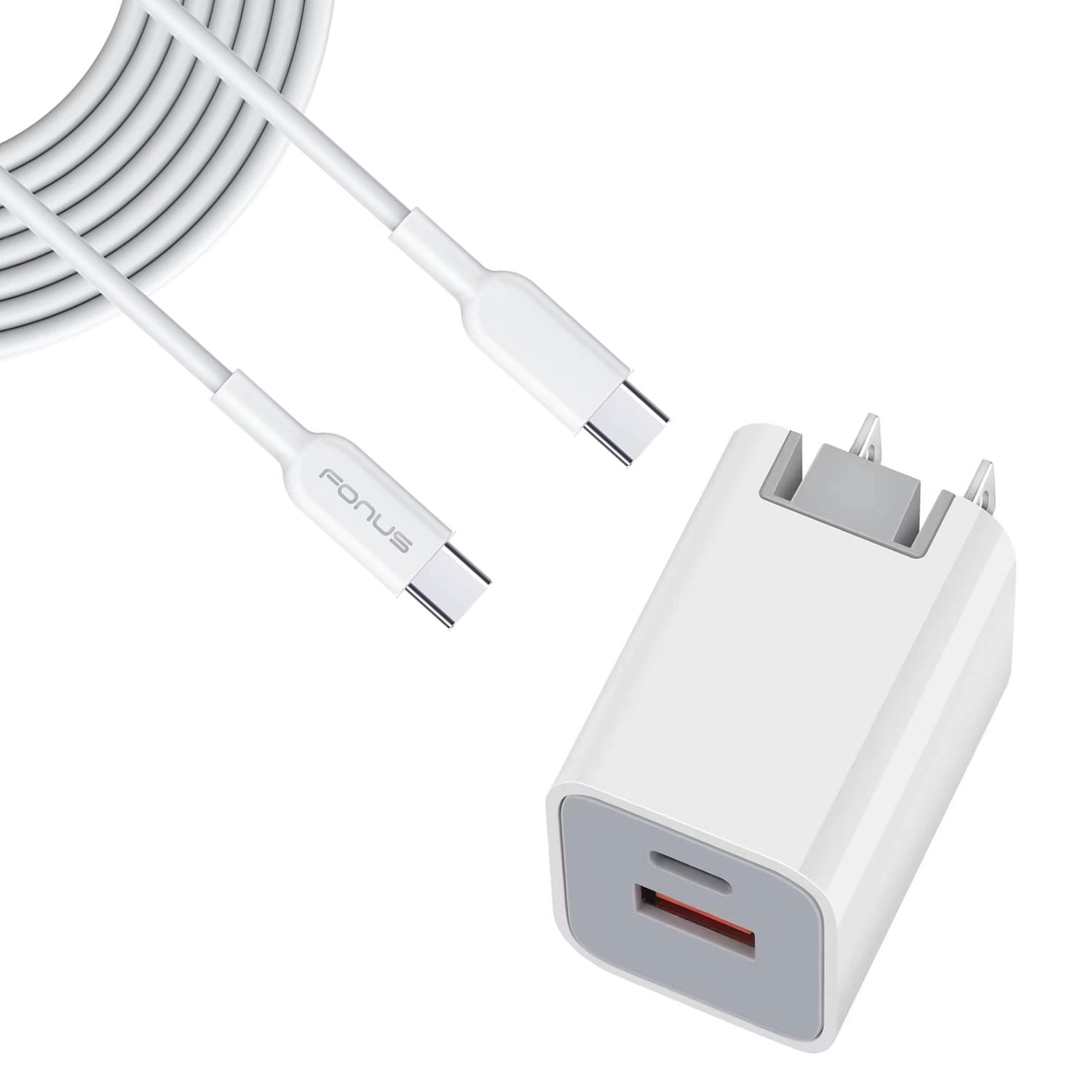38W PD Home Charger for Nokia T20/T21 - Fast Type-C 6ft Long Cable USB-C Power Cord QC3.0 Adapter 2-Port Wall