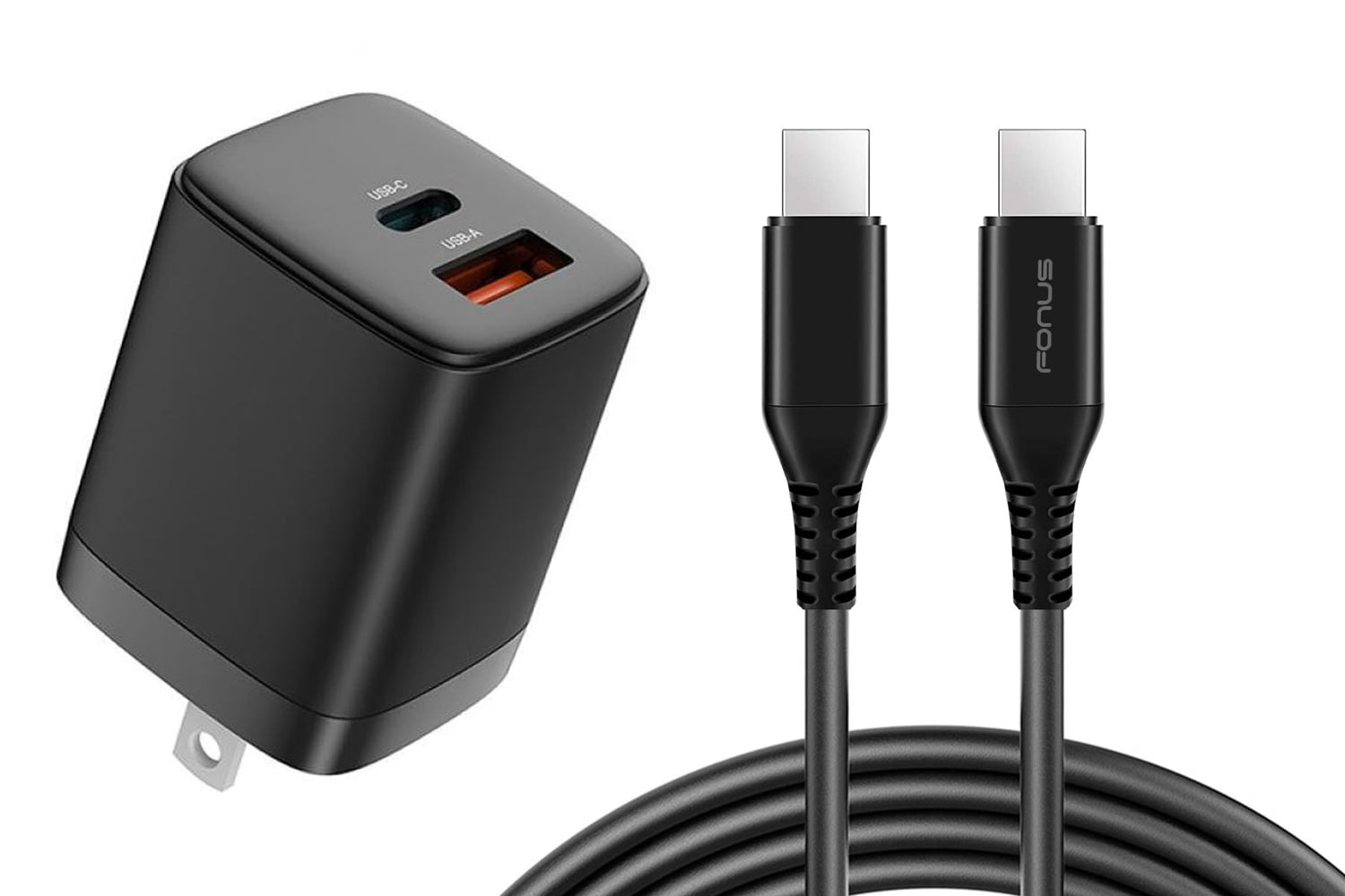 38W PD Home Charger for Nokia T20/T21 - Fast Type-C 6ft Long Cable USB-C Power Cord QC3.0 Adapter 2-Port Wall