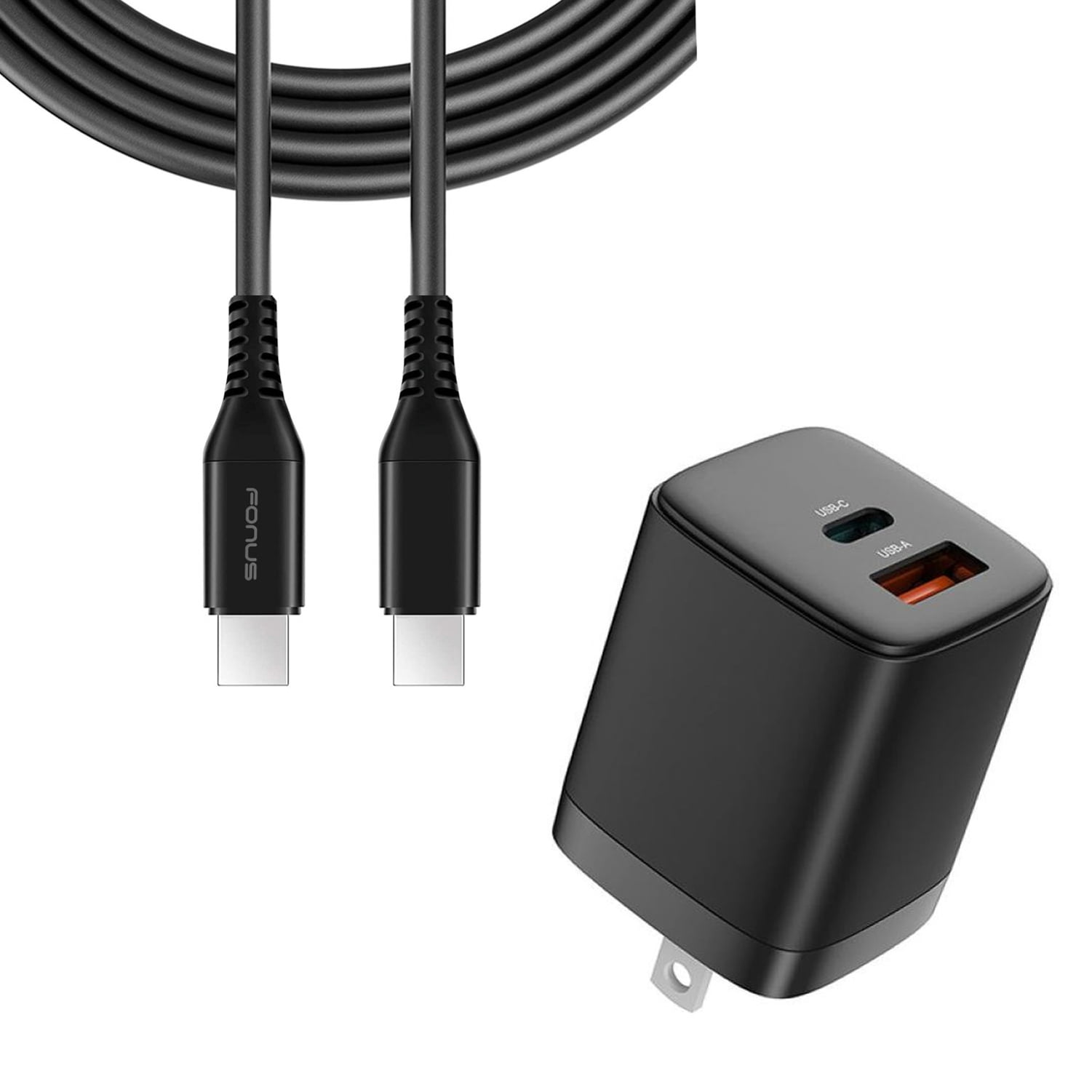38W PD Home Charger for Nokia XR20/XR21 - Fast Type-C 6ft Long Cable USB-C Power Cord QC3.0 Adapter 2-Port for Nokia XR20/XR21