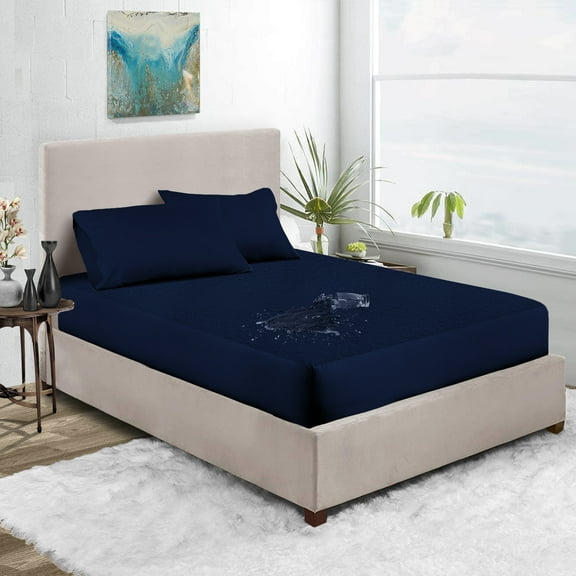 38X72 Cot Bed Waterproof Mattress Protector Soft & Breathable Terry Cotton RV Bunk and Truck Sleeper Fitted Style Navy Blue Fits up -8'' Deep Pocket, Skin-Friendly Mattress Protector