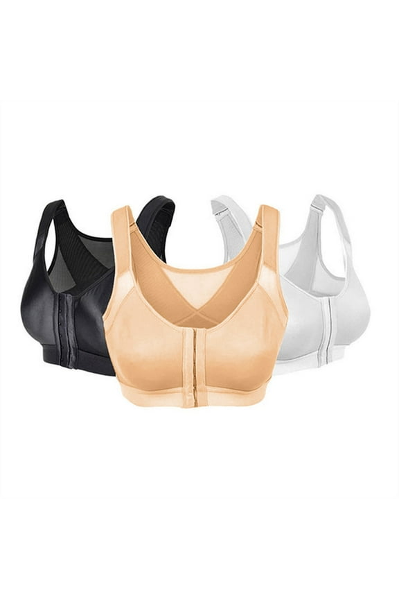 38a Bra Women Workout Bra Bra For Seniors Front Closure Sora Bra For Older Women Front Closure Embraced Bra Bra 3PC (Black&Beige&White)