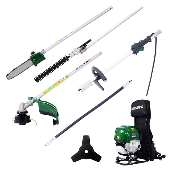 38cc 4-Stroke Gas Backpack Pole Saw Combo, 4-in-1 Multi-Functional Garden Tool System with Hedge Trimmer, Grass Trimmer, and Brush Cutter EPA Compliant