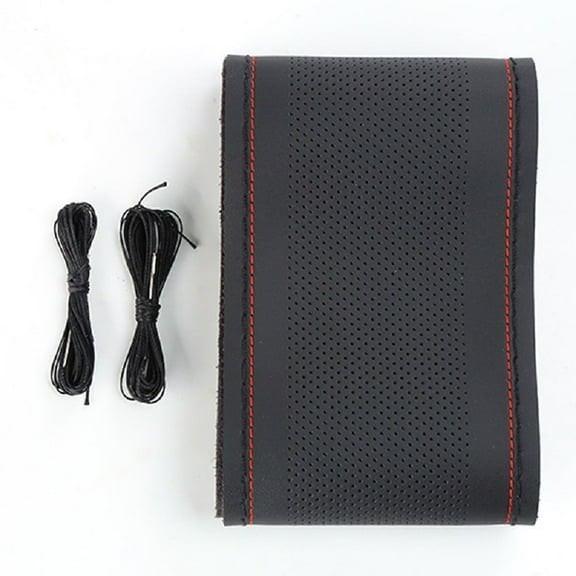 38cm/15 Inch Hand Sewing Steering Wheel Cover, Universal Non-Slip Stitch On Wrap, DIY Car Wheel Cover Protector with Needle and Thread for Most Cars SUVs and Trucks (Black )