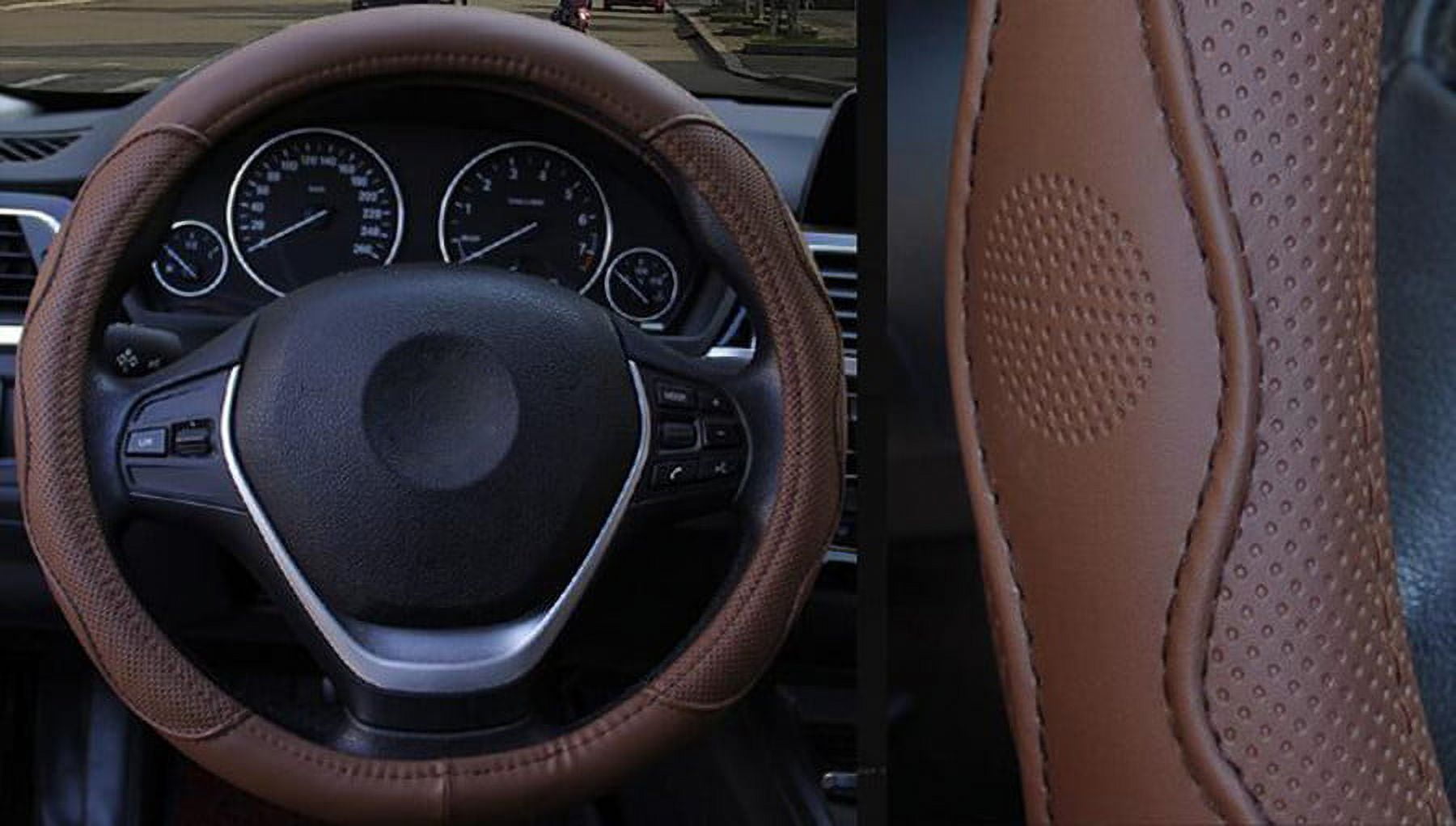 38cm Brown Dynamic Fiber Leather Embossed Car Steering Wheel Cover Four Seasons