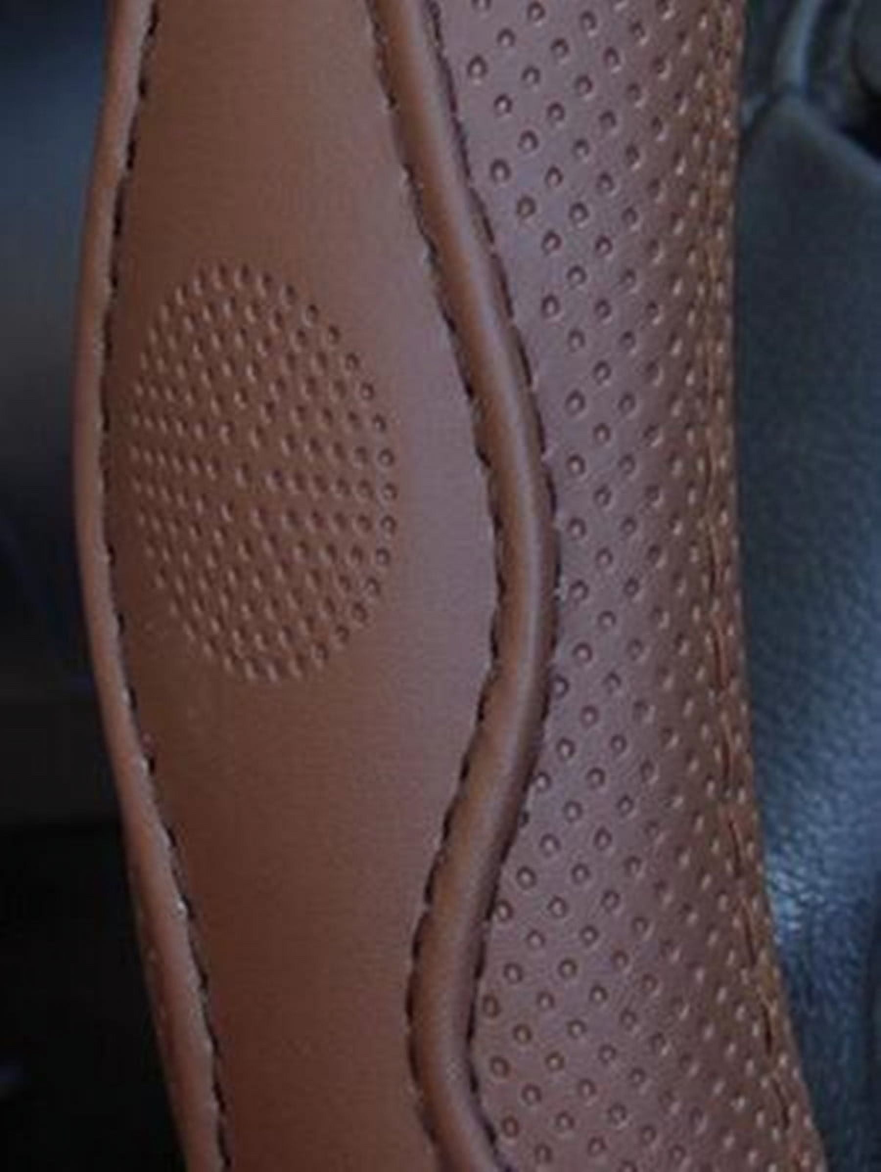 38cm Car Steering Wheel Cover Anti-slip PU Leather Embossed Four Seasons Brown
