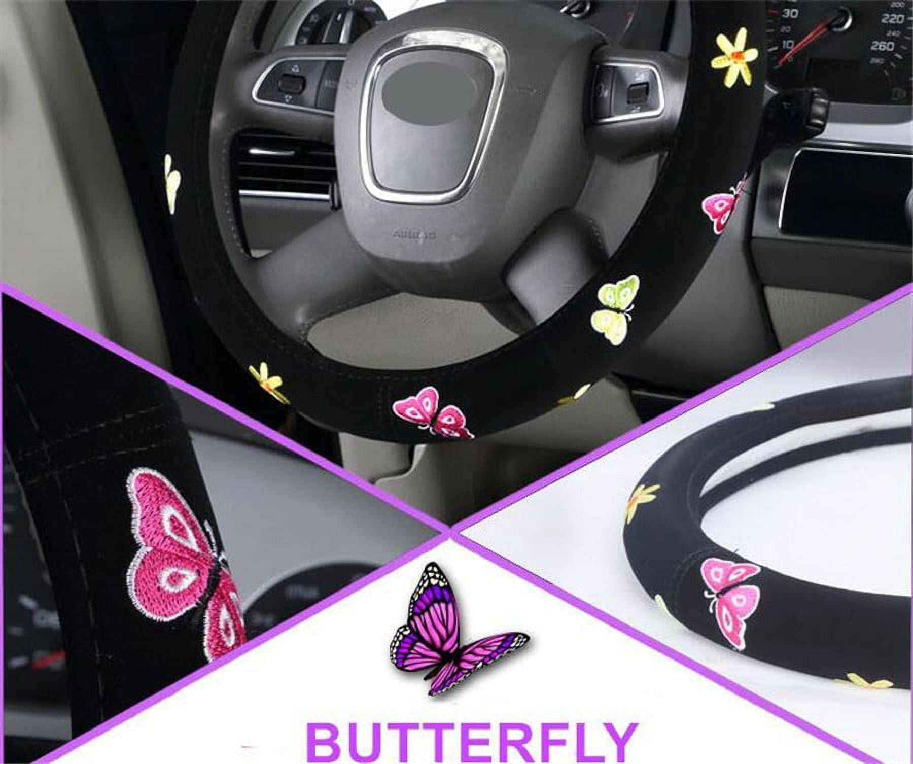 38cm Car Steering Wheel Cover Butterfly Flower Embroidery Styling