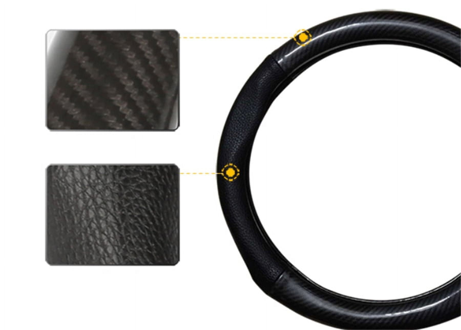 38cm Carbon Fiber Black Leather Non-Slip Car Steering Wheel Cover Trim With Mark