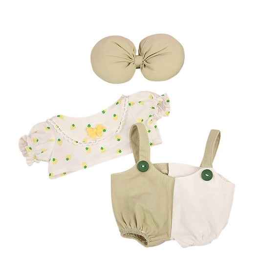 38cm Doll Clothes - Replacement Outfit - Bow Top Overalls Three Piece Set - Handmade - (Doll Not Included) - Cloth