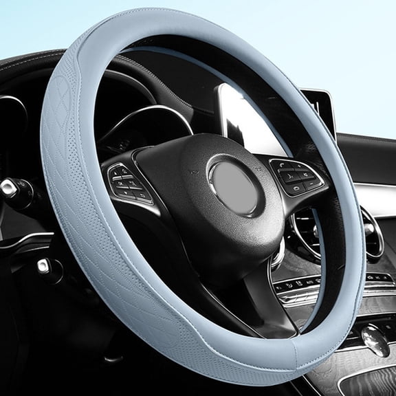 38cm Leather Perforated Patchwork Non-slip Breathable Car Steering Wheel Cover