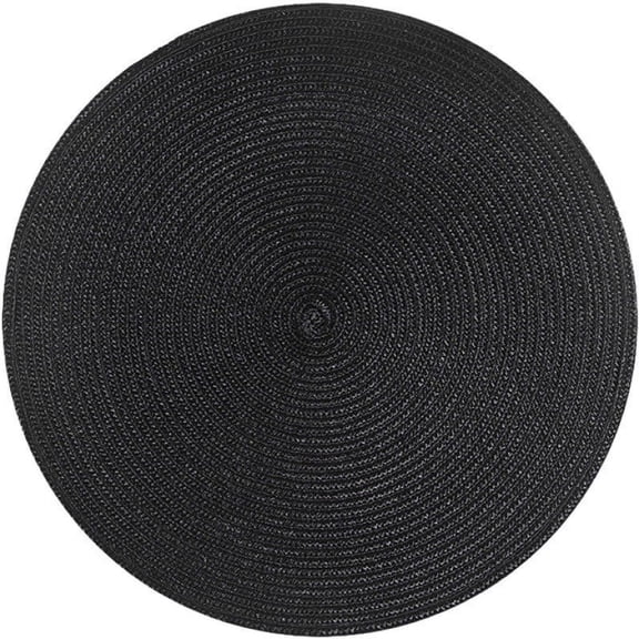 38cm Round Woven Table Placemat, Waterproof & Oil-Proof Heat Insulation Pad for Dining Table, Kitchen Counter, and Western Style Dining (Black)