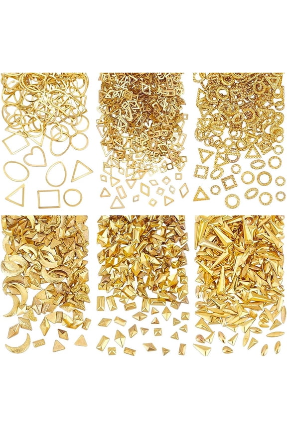 38g 6 Bags Geometric Themed Resin Fillers 36-Style Gold Nail Studs Metal Filler Charms Brass Resin Supplies Filling Accessories for Resin Jewelry Making and Nail Decoration DIY Golden