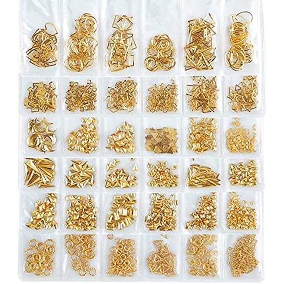 38g 6bags Geometric Themed Resin Fillers Metal Filler Charms Metal Nail Studs Brass Resin Supplies Filling Accessories
