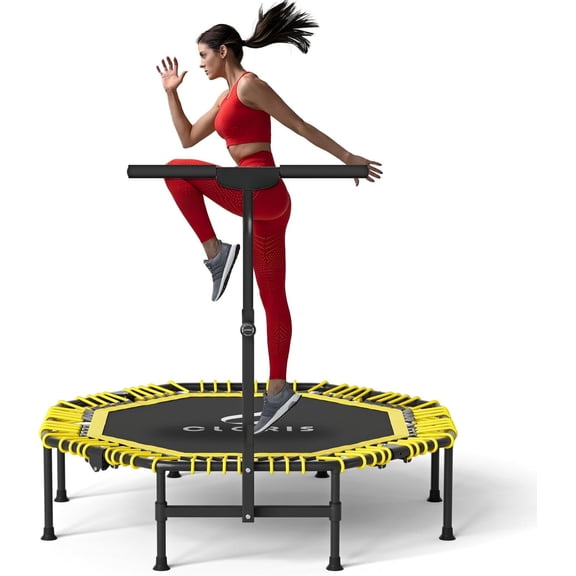 38in/48in Folding Trampoline - Max Load 220lbs / 450lbs Trampoline Rebounder Trampoline for Adults with Adjustable  Handle, with safty Padded Cover