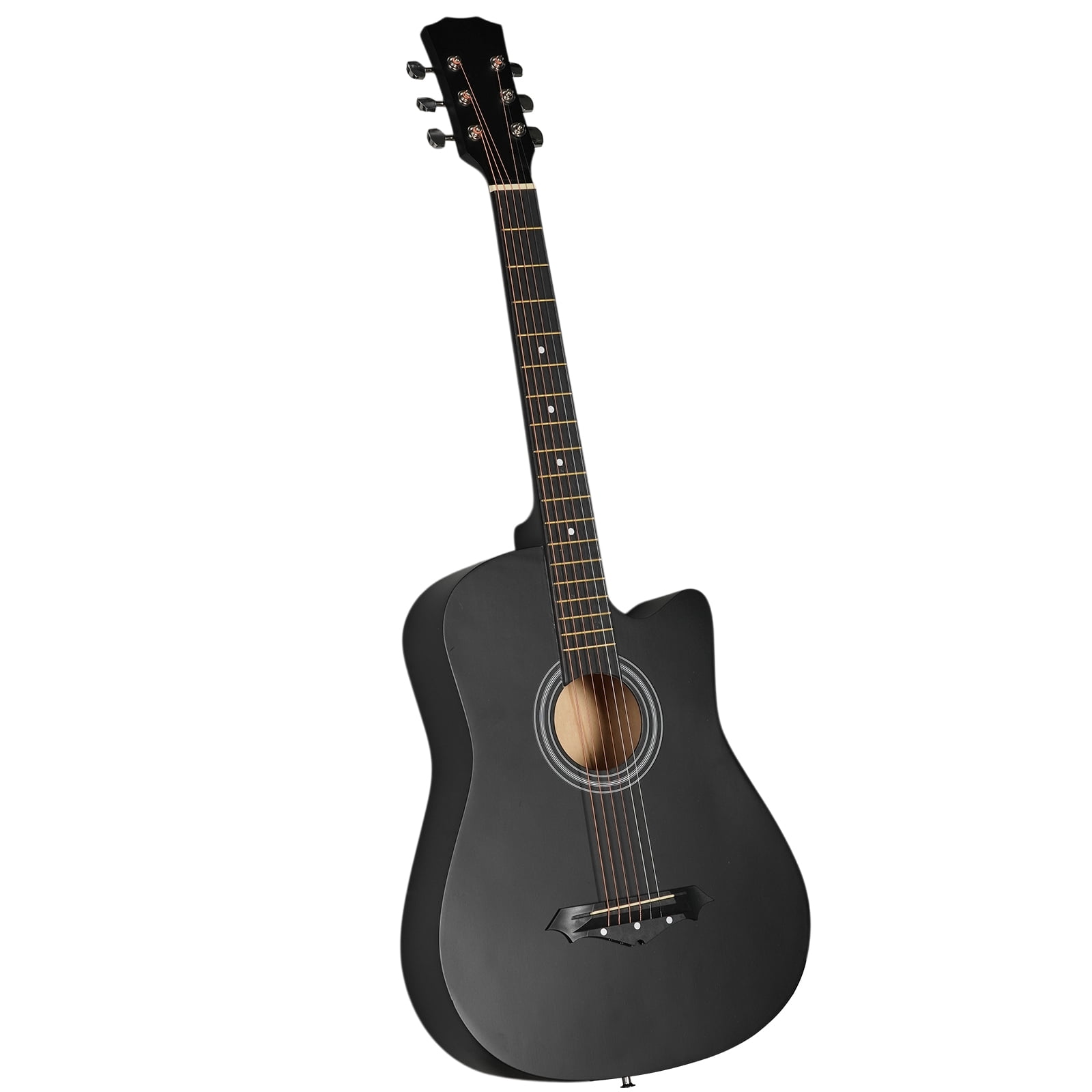 38in Acoustic Guitar with Picks, Strings, Capo, Case, Tuner, and Strap - Matte Black