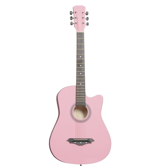 38in Acoustic Guitar with Picks, Strings, Capo, Case, Tuner, and Strap - Matte Pink