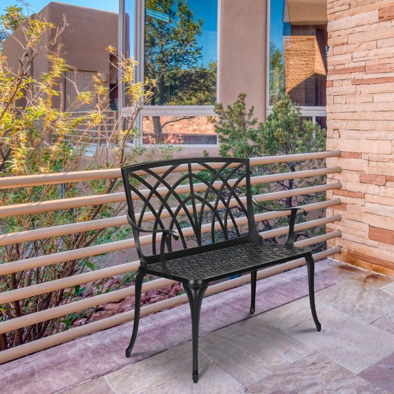 38in Black Aluminum Outdoor Orchid Back Bench