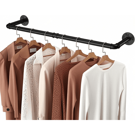 38in Wall Mounted Clothes Rod Rack Space-Saving Hanging Garment Bar,Multi-Purpose Hanging Rod 2 Base Pipe Rack