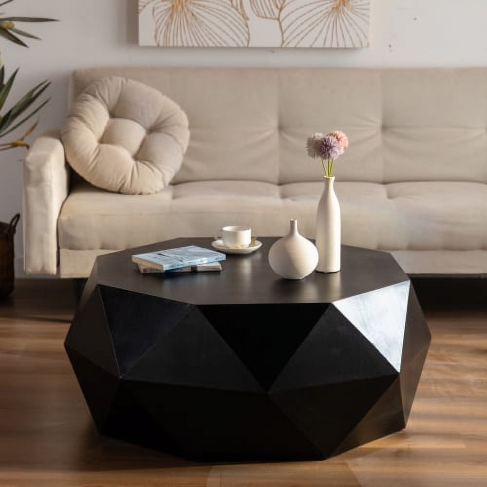 38in x 31in x 16in Black Drum Coffee Table, Faceted Diamond Shaped ...