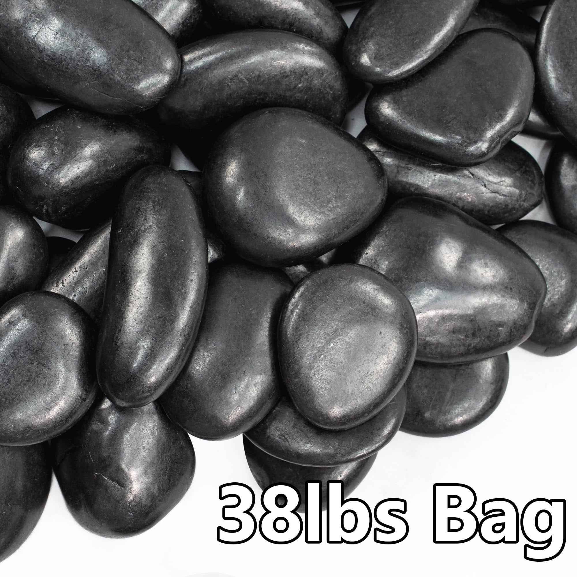 38lbs Black River Rocks, 2-3 inch Polished Pebbles for Plants, Vase Filler, Aquarium, Landscaping, Indoor Outdoor Decor