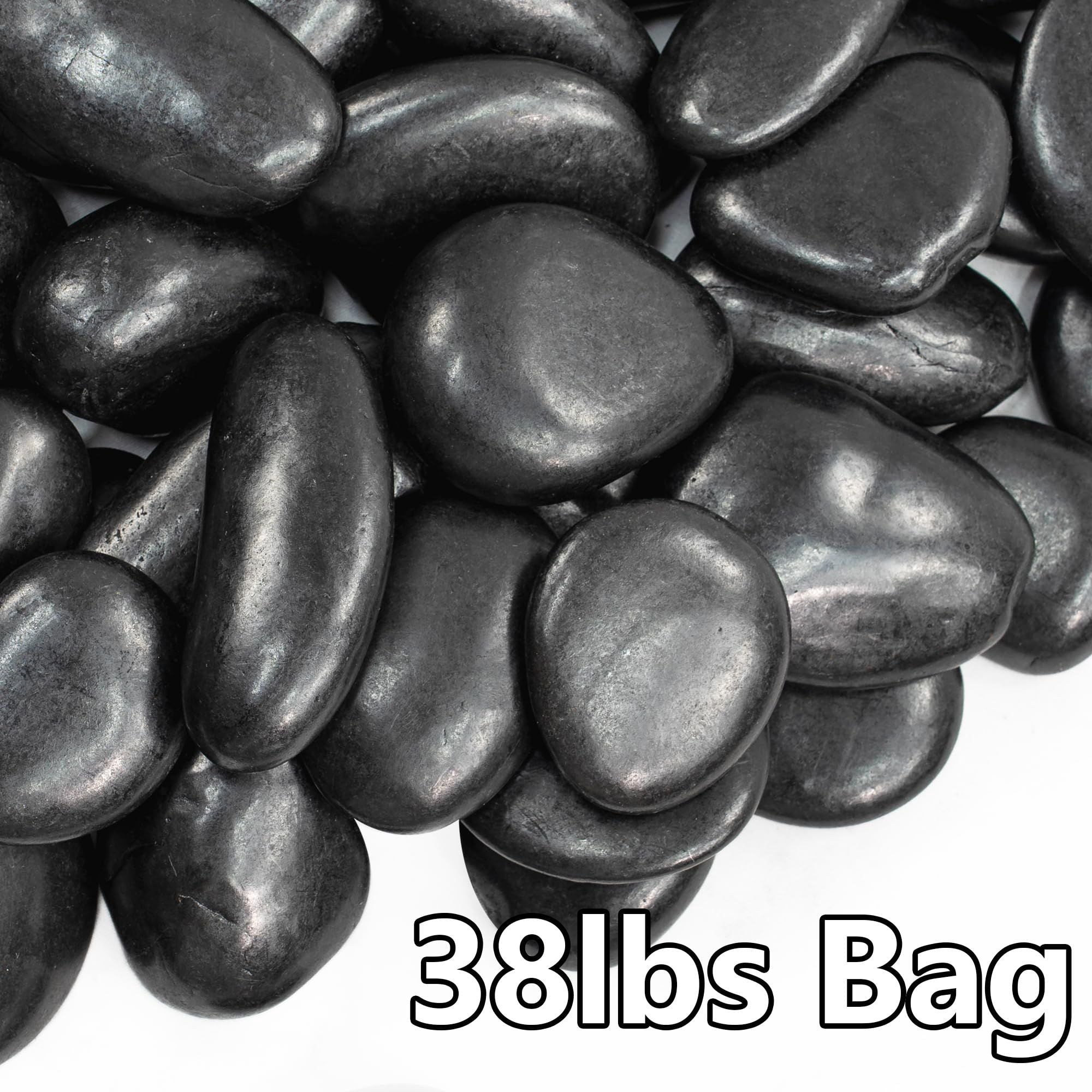 38lbs Black River Rocks 2-3 inch Polished Pebbles for Plants Vase ...