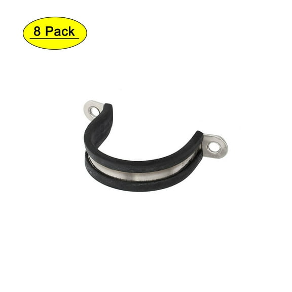 38mm Dia Rubber Lined U Shaped 304 Stainless Steel Pipe Clip Hose Clamp 8pcs