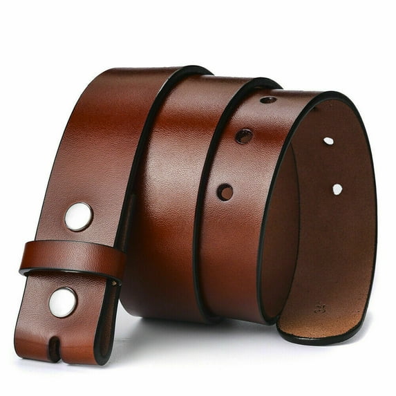 38mm Mens Solid Strap Genuine Leather Belt Replace Without Pin Buckle Snaps