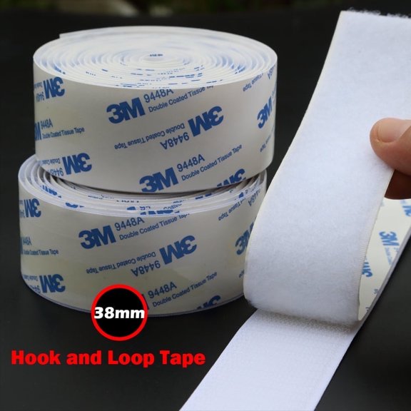 38mm x 3M White Sticky Back Hook and Loop Tape – Heavy-Duty & Removable for Home & Car DIY