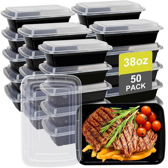 38oz 50pack Plastic Food Storage Containers with Lids Meal Prep