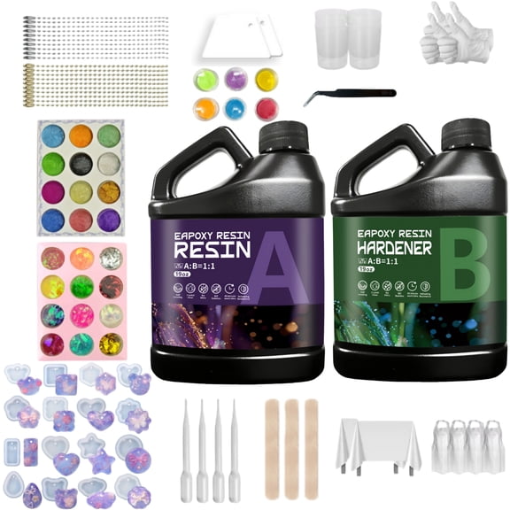 38oz Beginner'S Epoxy Resin Kit -Fast Curing Includes Resin Molds, Resin Measuring Cups & Pumps. Resin AB Glue, Crystal Clear, Bubble-Free & Non-Yellowing, Easy To Mix With 1:1 Ratio. Crafts & Valent
