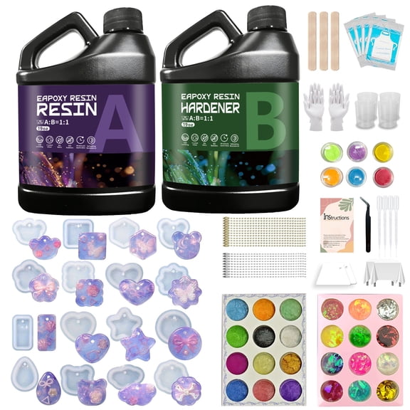38oz Beginner'S Epoxy Resin Kit -Fast Curing Includes Resin Molds, Resin Measuring Cups & Pumps. Resin AB Glue, Crystal Clear, Bubble-Free & Non-Yellowing, Easy To Mix With 1:1 Ratio. Crafts & Valent