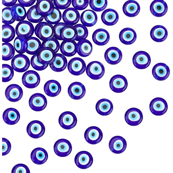 38pcs 10mm Lampwork Flat Evil Eye Beads Turkish Blue Evil Eye Spacer Beads Flat Round Handmade Beads with 1mm Hole
