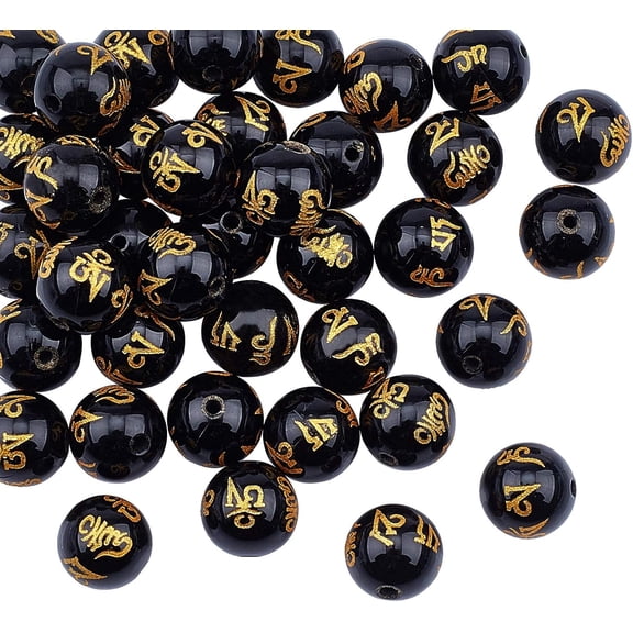 38pcs 10mm Natural Black Agate Beads Strand Frosted Gemstone Round Loose Beads Energy Stone Beads for Jewelry Making - 14 Inch Black
