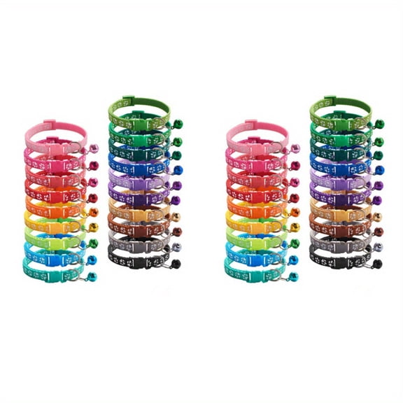 38pcs Adjustable Pet Collar Set - Jingly Bell, High-Visibility Reflective Paw Prints, Durable & Tear-Resistant for Small Dogs And Cats - Adorable Safety Buckles