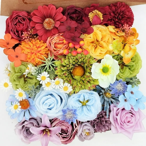 38pcs Artificial Flowers Bouquets Box Set for DIY Bridal Wedding Shower Decorations Rainbow Colorful Fake Floral Arrangements for Party Table Centerpieces Home Decor Indoor Outdoor