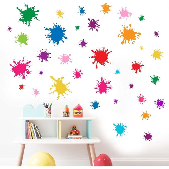 38pcs Colorful Paint Splatter Wall Decals - Graffiti Painting Splotches Wall Stickers - Nursery Kids Baby Girls Boys Room Daycare Kindergarten Playroom Classroom Wall Decor