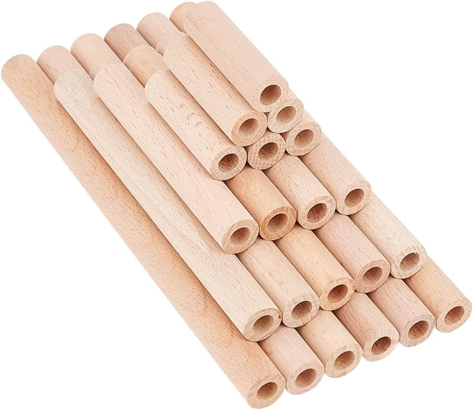 38pcs Hollow Wooden Rods 5/10/15/20cm Beech Wooden Dowel Rods Unfinished Natural Wood Craft Dowel Rods Hardwood Sticks for DIY Projects Crafting Grain Baskets Making - Hole 8mm DIY