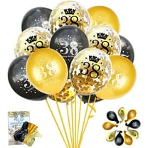 38th Birthday Balloons 38 Years Black Gold Latex Confetti Printed Number Balloons for Men Women Birthday Party Decorations (15pcs 12 inch)