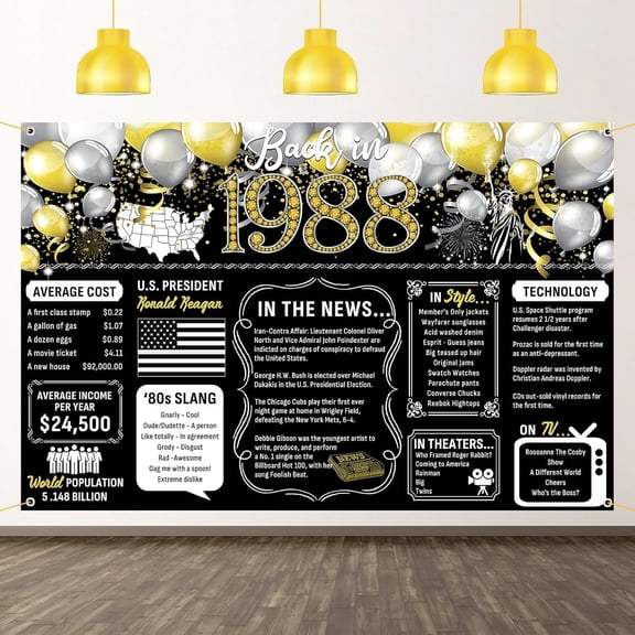 38th Birthday Black Gold Party Decoration Back 1988 Background Big Banner Birthday Party Poster Supplies Vintage 1988 Photography Background Men Women 38 Grade Party Decoration