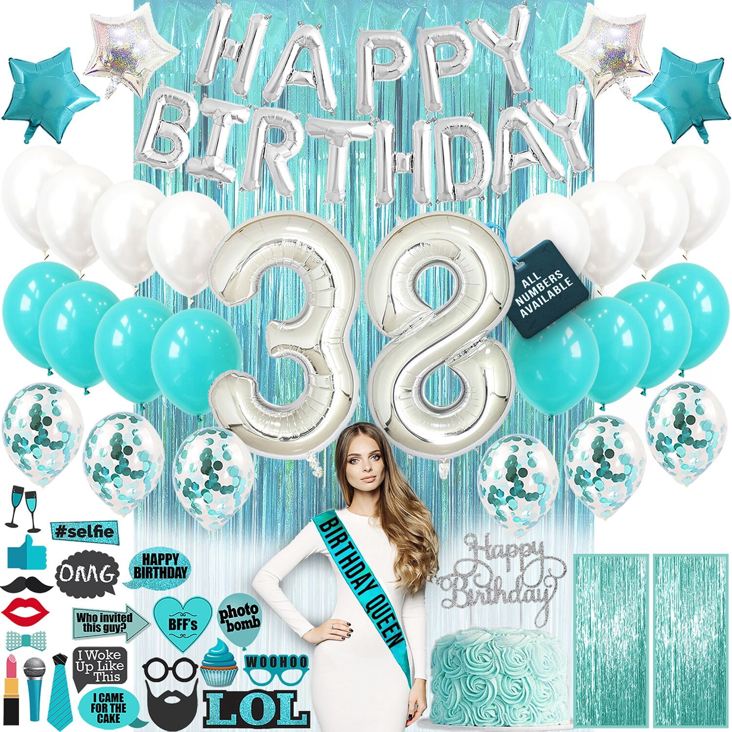 Green Number 38 Birthday Candle - Cake Topper For 38th Birthday Party Decorations