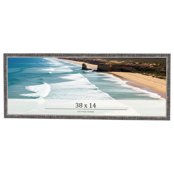 38x14 Frame Silver Grey Distressed Solid Wood Picture Frame | 0.75 Inch Moulding Width | Interior
