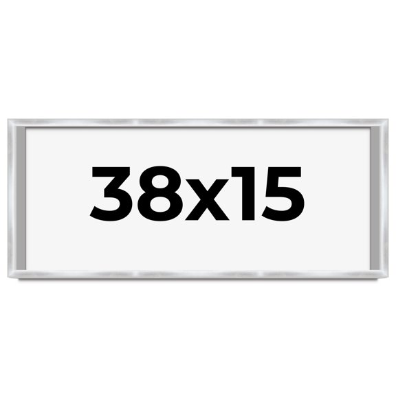 38x15 Frame Silver Whitewashed Wood Grain Solid Wood Shadow Box | 0.75 Inch Moulding Width | 0.75