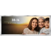 38x16 Frame Silver Stainless Steel Solid Wood Picture Frame | 0.75 Inch Moulding Width | Includes
