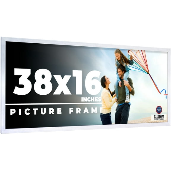 38x16 Frame Silver Stainless Steel Solid Wood Picture Frame | 0.75 Inch Moulding Width | Includes