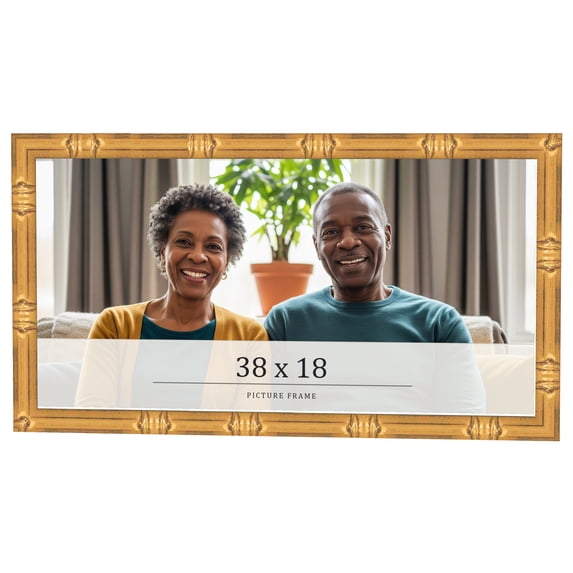 38x18 Frame Gold Bamboo Solid Wood Picture Frame | 1 Inch Moulding Width | Interior Frame Depth