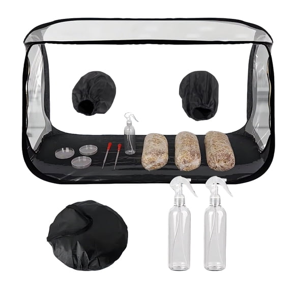38x20x25 Inch Mushroom Growing Tent, Transparent Grow Chamber with Elastic Armholes, Foldable Kit with Thermometer Spray Bottles