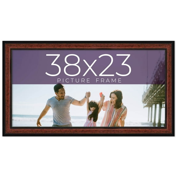 38x23 Frame Executive Brown Round Mahogany Finish Solid Wood Picture Frame | 1.25 Inch Moulding