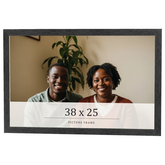 38x25 Frame Black Charcoal Grey Wood Textured Picture Frame | 0.75 Inch Moulding Width | Gunmetal