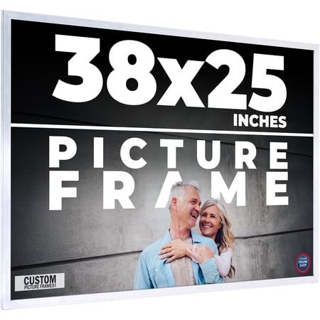 38x25 Frame Silver Stainless Steel Solid Wood Picture Frame | 0.75 Inch Moulding Width | Includes